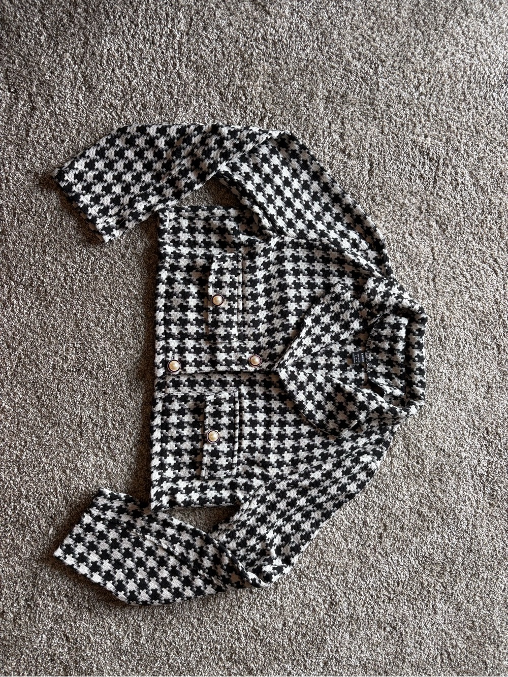 SHEIN Black & White Houndstooth Cropped Jacket and Skirt Set - Picture 2 of 7